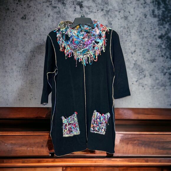 Unbranded Tops - Hand Made O/S Chenille Lagenlook Black Thermal Cowl Neck Tunic Top Art to Wear